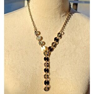 Erica Lyons Y Drop Necklace Gold tone Faux Abalony Shell Circle Geometric Round